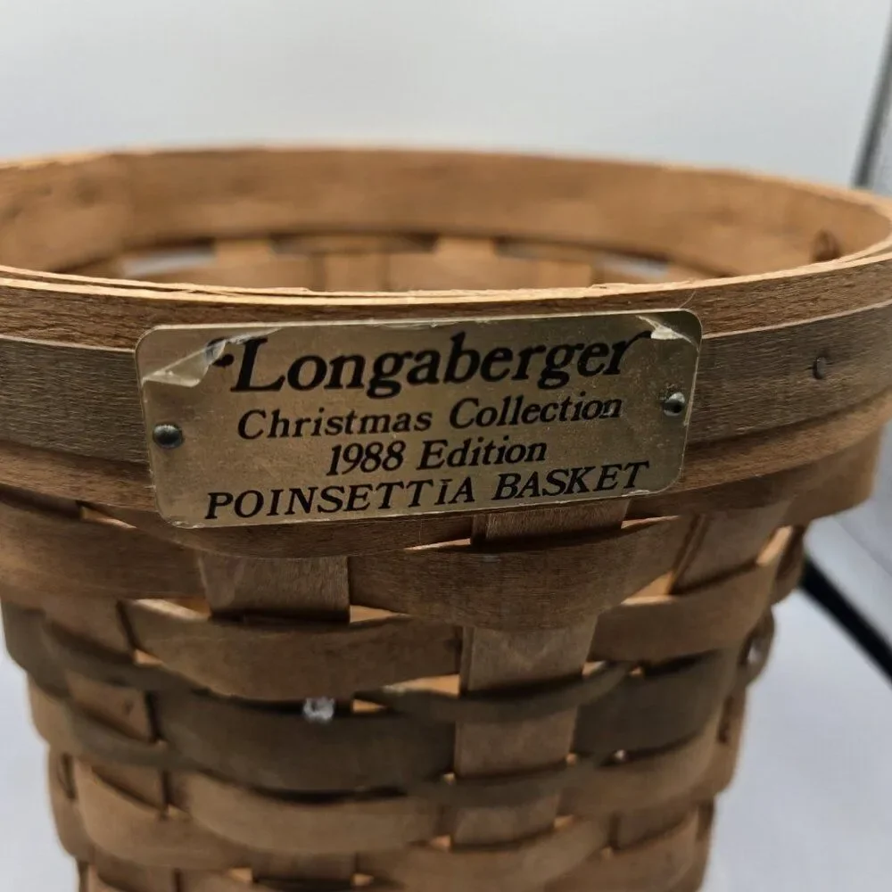 LONGABERGER 1988 Christmas Collection Poinsettia Basket w Handle Green Vintage